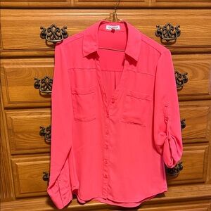 Express Vibrant Pink Button-Up Blouse